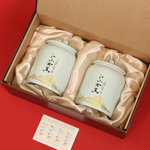 江山如画茶叶礼盒容量可装一斤双瓷蓝色 - 木头人茶具用品批发商城